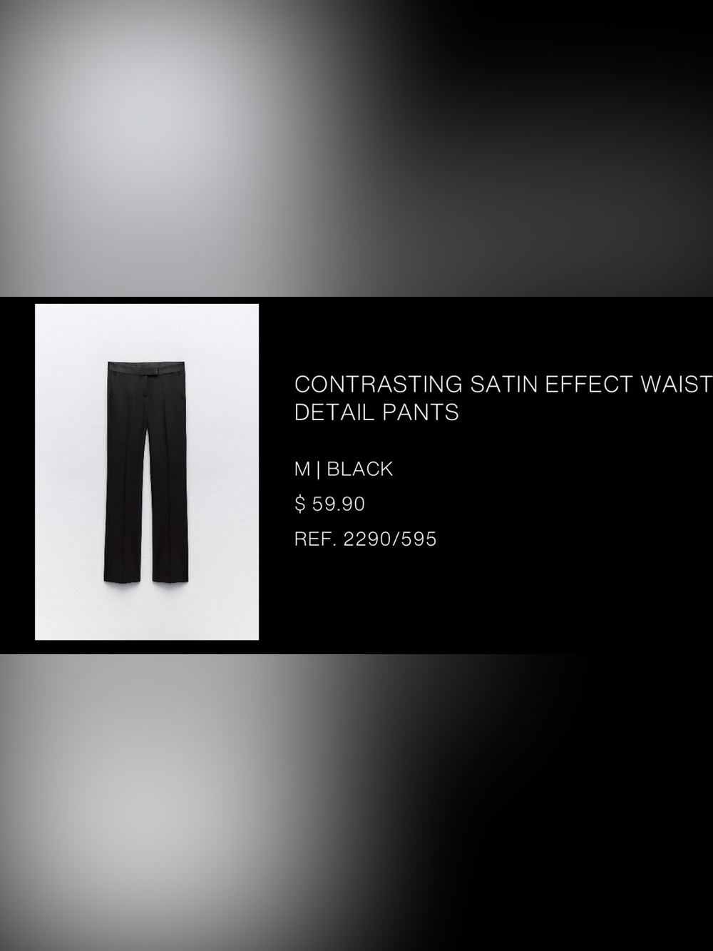 ZARA Contrasting Satin Effect Waist Detail Pants Black Size Medium